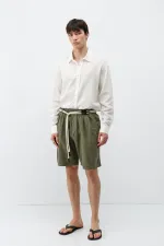 Short en lin kaki oversize avec ceinture