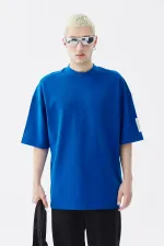 Balıkçı Yaka Etiket Detaylı Oversize Tişört - Açık Füme Saks