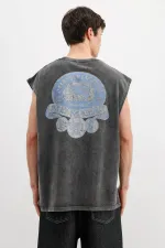 T-shirt oversize imprimé sans manches noir