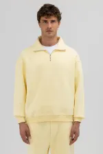 Oversize Zip-Up Stand-Up Collar Sweatshirt Yellow