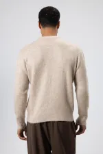 Oversize Yumuşak Dokulu Bisiklet Yaka Kazak Bej