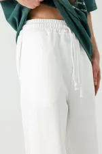 Baggy Fit Yıkamalı Eşofman Alt Ekru