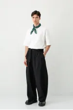 Barrel Fit Tailored Fit Kemerli Pantolon Siyah