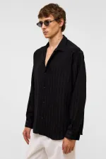 Chemise oversize à manches longues en modal, noire
