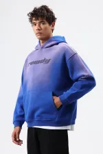 Sweat à capuche oversize imprimé délavé bleu marine