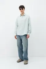 Chemise oversize en coton texturé bleu