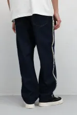 Jean ample à coutures latérales, bleu foncé