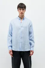 100% Linen Oversize Long-Sleeve Shirt, Baby Blue