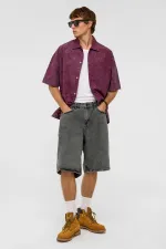 Oversize Bermuda Denim Şort Gri