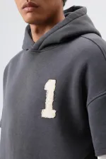 Oversize Kol Detaylı Kapüşonlu Sweatshirt Füme