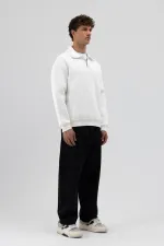 Oversize Zip-Up Stand-Up Collar Sweatshirt, Ecru