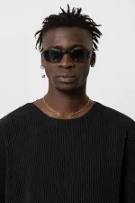 Basic Oversize Bisiklet Yaka Ottoman Takım Siyah