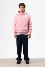 Sweat à capuche basique oversize délavé saumon