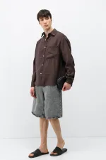 Chemise oversize en modal avec poches, marron foncé