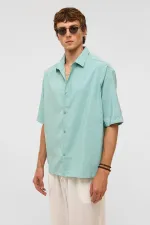 Basic Oversize Short-Sleeved Modal Shirt Turquoise