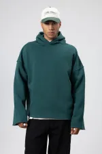 Basic Oversize Seamless Hooded Sweatshirt, Navy Blue