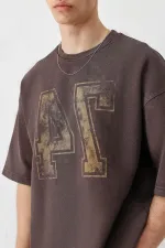Washed Printed Oversize T-Shirt, Coffee