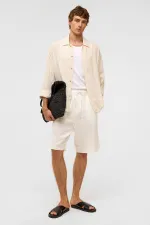 Oversize Long-Sleeved Striped Linen Shirt White