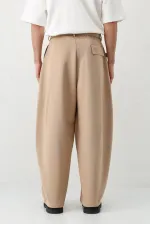 Barrel Fit Tailored Fit Kemerli Pantolon Bej