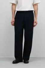 Pantalon ample en tissu bleu marine