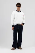 Sweat-shirt oversize à col rond avec poche, écru