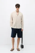 Chemise basique oversize en coton et lin beige