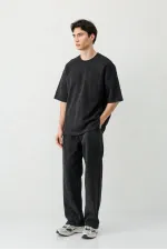 Kısa Kollu Yıkamalı Oversize Tişört Siyah