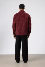 Oversize Dokulu Gömlek Bordo