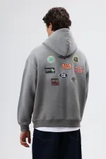 Sweat à capuche imprimé oversize, gris foncé