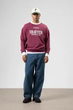 Oversize Bisiklet Yaka Baskılı Sweatshirt Bordo