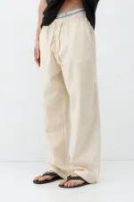 Bel Lastikli Baggy Fit Keten Pantolon Naturel