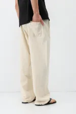 Bel Lastikli Baggy Fit Keten Pantolon Naturel