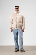 Doudoune oversize en velours couleur pierre