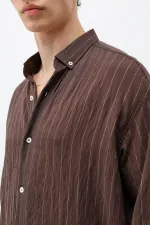 Çizgili Oversize Gömlek Kahve