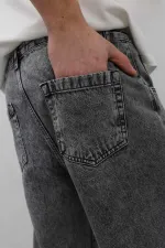 Dikiş Detaylı Relaxed Fit Jean Gri