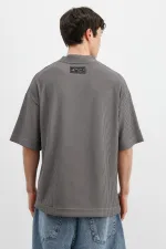 T-shirt oversize en velours côtelé imprimé gris