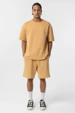 Basic Oversize Şort Takım Hardal