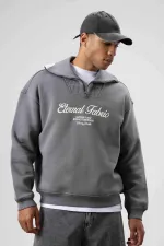 Sweat-shirt oversize à col zippé, gris foncé