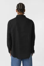 Cep Detaylı Oversize Uzun Kol Gömlek Siyah