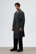 Oversize Kruvaze Kaşe Kaban Antrasit