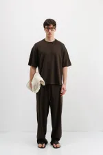 Fitilli Dokulu Baggy Eşofman Alt Koyu Kahve