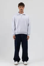 Oversize Fermuarlı Dik Yaka Sweatshirt Karmelanj