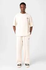 Label Detailed Oversize Modal Fabric Tracksuit Set, Ecru