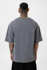 Yıkamalı Zincir Detaylı Oversize Tişört Füme