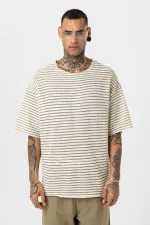 T-shirt rayé oversize en maille kaki