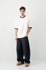 Kısa Kollu Oversize Cepli Tişört Ekru