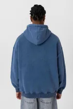 Premıum Yıkamalı Kapüşonlu Oversize Sweatshirt Koyu İndigo