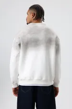 Sweat-shirt oversize à détails en pierre délavée, écru