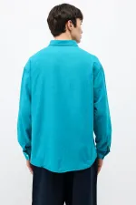 Basic Oversize Pamuk  Keten Gömlek Turkuaz