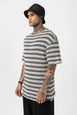 Striped Oversize Knit T-Shirt Black